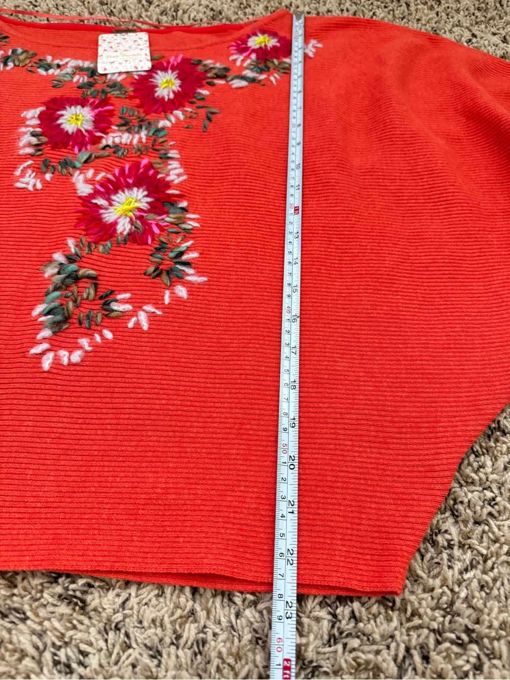 NWT Free People L Bouquet Floral Embroidered Dolman Batwing Sweater Orange $198 - Picture 11 of 12